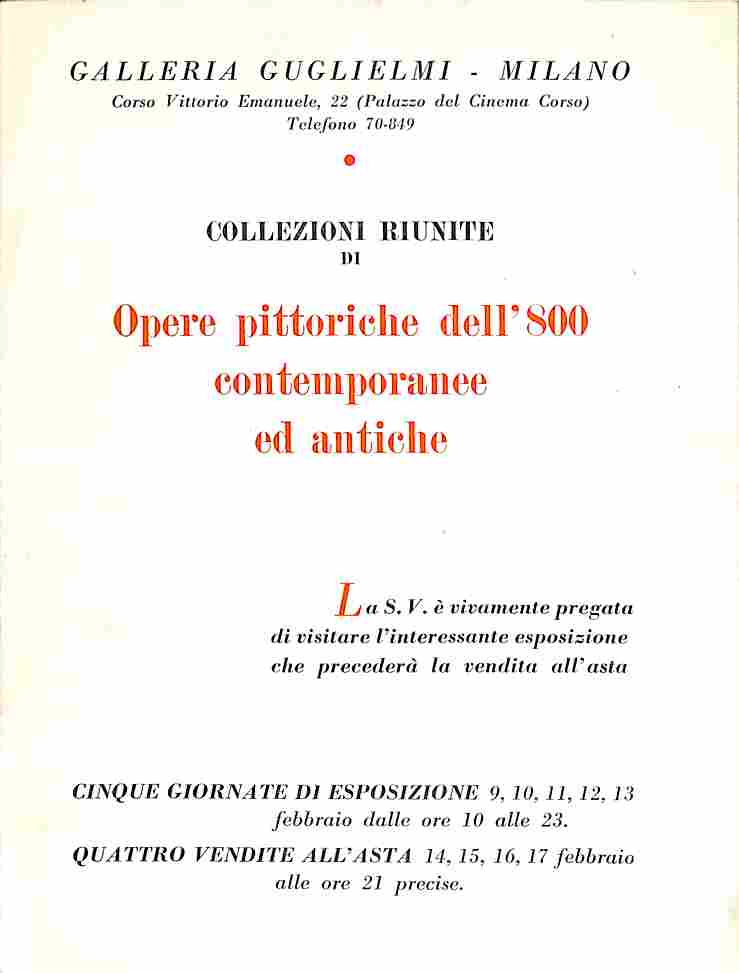 Galleria Guglielmi. Collezioni riunite di opere pittoriche dell'800 contemporanee ed antiche (PIEGHEVOLE)